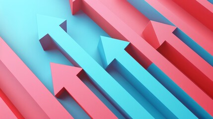 This image showcases multiple blue and red arrows pointing upward, symbolizing growth and progress, on a vibrant gradient background.
