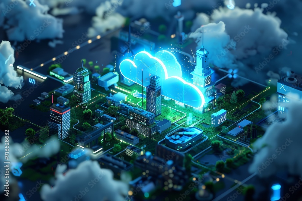 Aufkleber this image depicts a futuristic smart city interconnected through glowing cloud computing technology