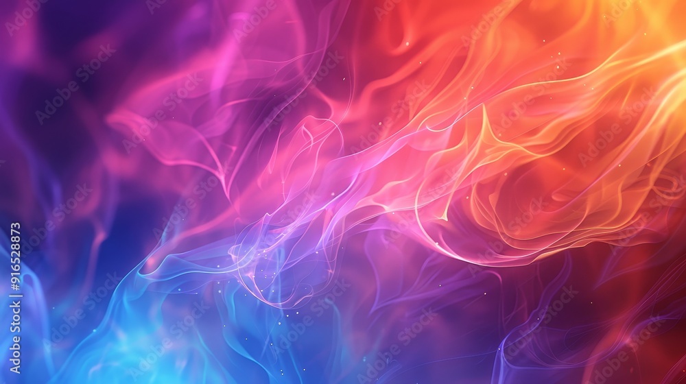 Poster a visually striking image of colorful abstract smoke patterns blending seamlessly from orange to blu