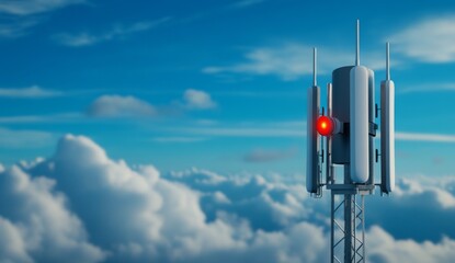 Large Cell Tower with Vibes and Waves Against Sky Background