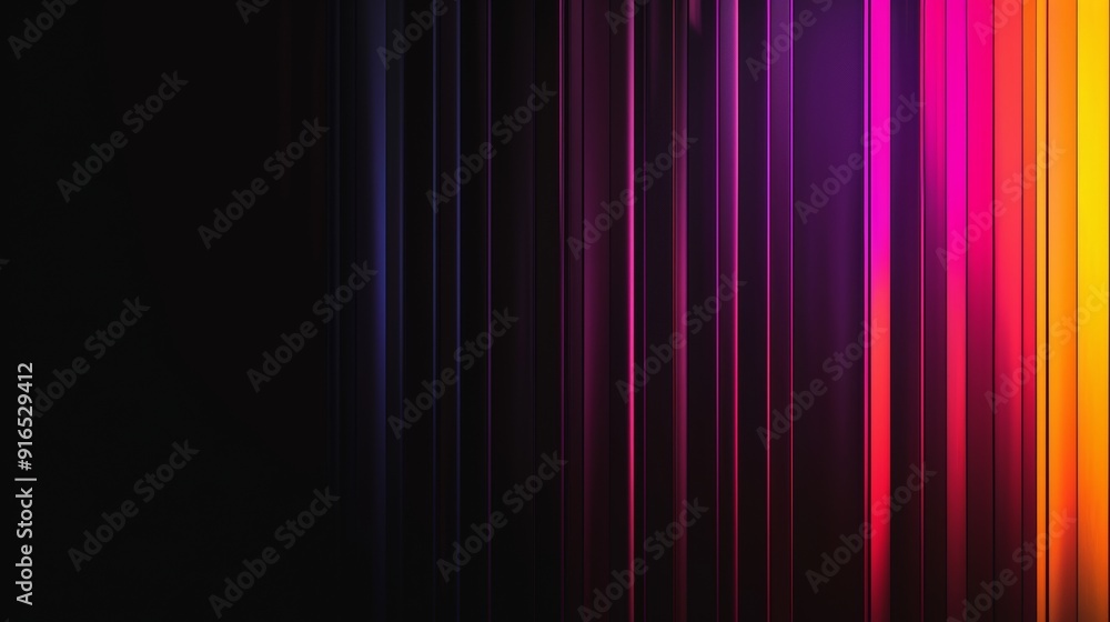 Poster a minimalist abstract design featuring vertical colorful light bars on a dark background, representi