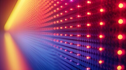 A luminous display of LED lights in pink and yellow hues, forming a stunning, colorful abstract background.