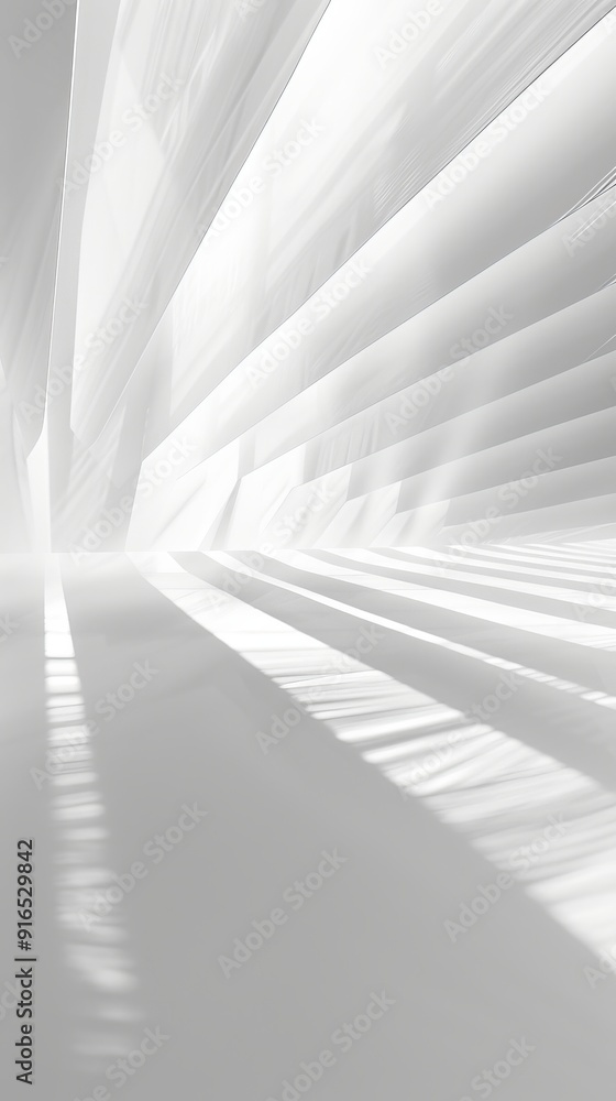 Poster this abstract image features white light beams that create a sense of depth and perspective, embraci