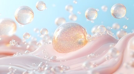 Fototapeta premium Vitamin-Infused Glowing Gel Particles Suspended in Ethereal Skincare Scene