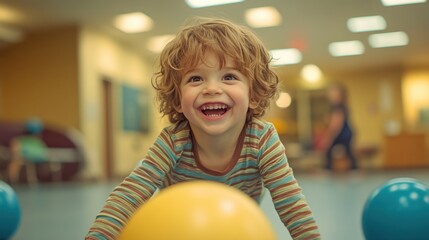 Active Pediatric Physical Therapy: Child Engaging in Playful Exercises for Rehabilitation and Fun