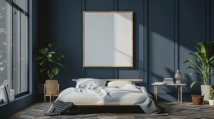 blank frame mockup, Modern scandinavian interior of Bedroom