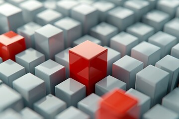 Fototapeta premium Red Cubes Standing Out from the Crowd