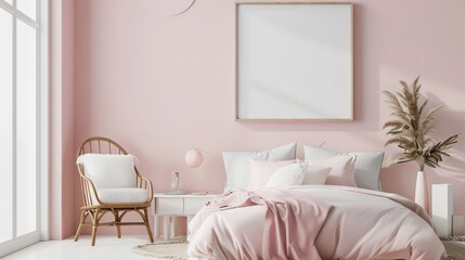 blank frame mockup, scandinavian bedroom interior for kid