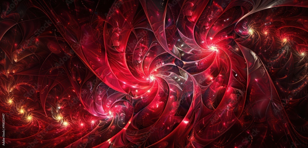 Poster abstract background, vibrant ruby red with intricate fractal designs