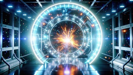 Fototapeta premium Futuristic Portal with Glowing Lights and Starry Background
