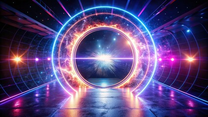 Fototapeta premium Glowing Portal in a Futuristic Space Station Corridor