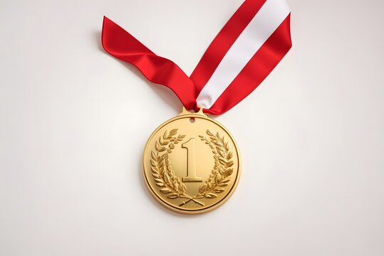 Gold medal, white background, horizontal
