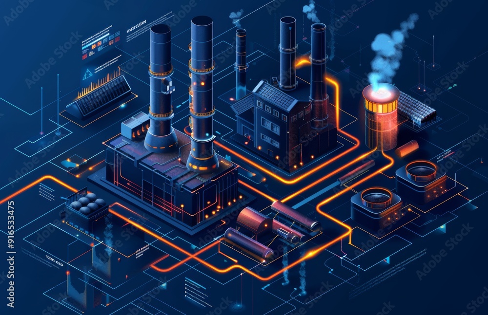 Poster a flow chart infographic to show action steps for performance improvements in a power plant.