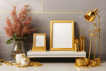 Vintage golden frame with blank space
