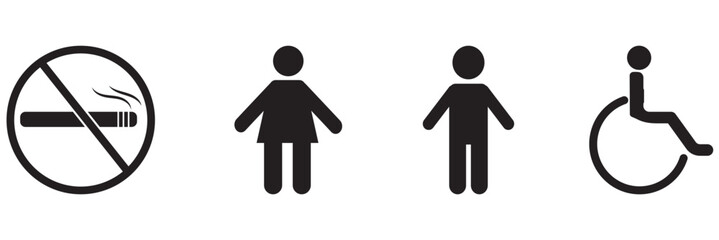 Toilet icons set, toilet signs, WC signs collection, male female restroom, handicap wheelchair access, baby changing room