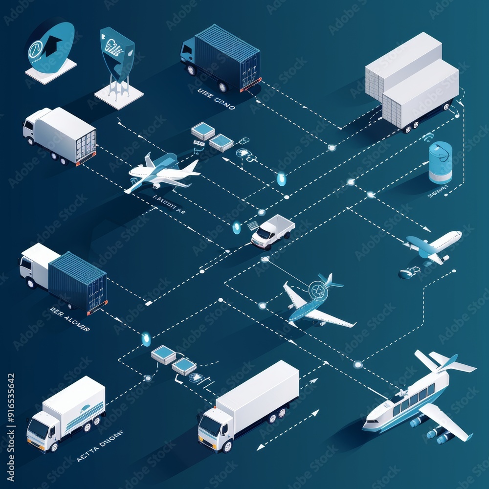 Aufkleber flowchart with sleek, minimalistic icons representing the journey of a package through customs till 
