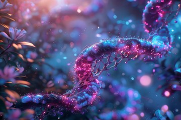 Fototapeta premium Biological mutation illustrated with dynamic DNA strands and cellular structures