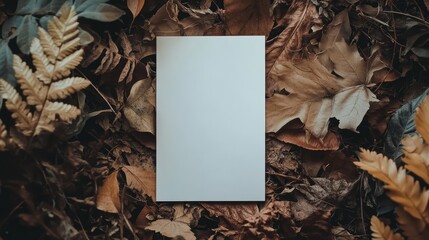 Bohemian white blank sheet surrounded by natural dried leaves and plants. AI generation