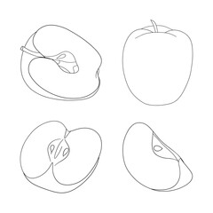 Fototapeta premium Apple fruit different poses outline for coloring on a white background