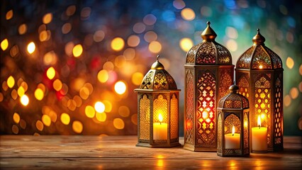 Obraz premium Candles glowing in the night during Ramadan celebration , Ramadan, Islam, festival, tradition, spirituality, decorations, culture