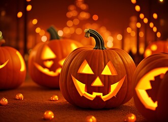 Glowing Pumpkin Decorations for the Holiday, Halloween Concept