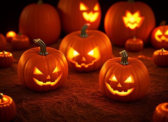 Glowing Pumpkin Decorations for the Holiday, Halloween Concept