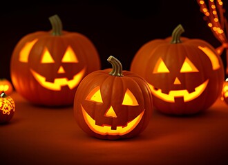 Glowing Pumpkin Decorations for the Holiday, Halloween Concept