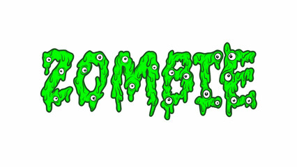 Zombie green text typography with eyes vector illustration isolated over white background