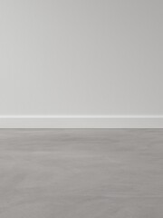 Modern interior room with empty white wall and concrete floor background. Interior of living minimal, cozy and homey style for products presentation or text for advertising.