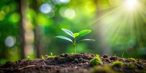 Small green seedling growing in the woods, nature, plant, growth, forest, environment, ecological, green, sapling, young