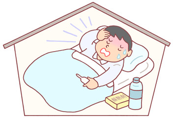 医療問題のイラスト - 体調悪化・重症化・自宅療養・闘病生活