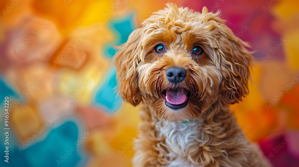 Canvas Prints A Cockapoo with an abstract geometric background, sharp lines and bold colors, creating a dynamic and modern composition, hd quality, natural look. --ar 16:9 --v 6.0 --s 250 --style raw