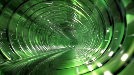 Fototapeta premium A futuristic tunnel with a vibrant green glow, creating a sense of depth and movement, ideal for science fiction themes.