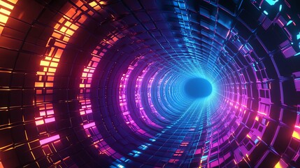 Obraz premium A mesmerizing tunnel of vibrant colors and glowing lights, creating a futuristic and surreal ambiance for digital art projects.