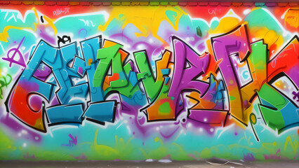 Multicolored Abstract Graffiti on the Wall, Multicolored Graphic Inscriptions on the Wall, Dragon, Woman, and Man Abstract Graffiti Wallpaper Background	