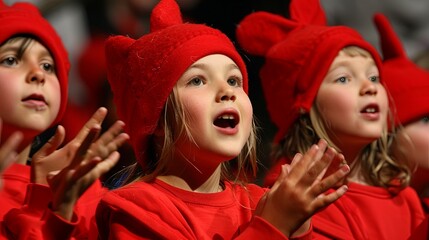 Engaging youth theatre production with vibrant costumes and dynamic acting scenes on stage. Young actors performing dramatic scenes in a lively, colorful, and creative environment