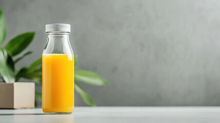Clear bottle of cold-pressed juice with space for text on the label