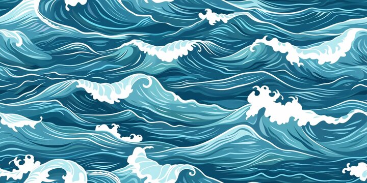 Oceanic wave design background, seamless maritime element pattern.