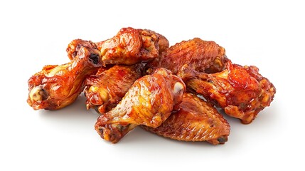 Spicy sauced chicken wings on a white background