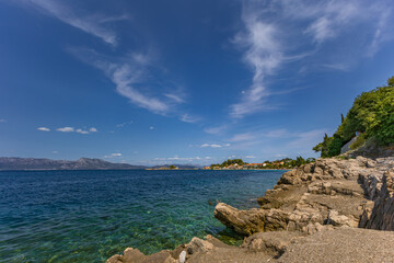 Fototapeta premium Holidays in Croatia relaxation on the Adriatic Sea Peljesac Peninsula Trpanj azure sea