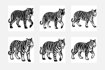 Minimalist Tiger silhouette on white background collection
