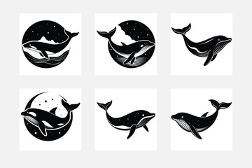 Minimal whale silhouette set on white background artistic oceanic themed artwork
