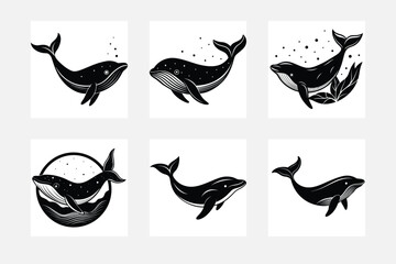 Minimal whale silhouette art set on white background elegant oceanic wall decor
