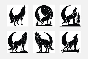 Minimal wolf silhouette on white background artwork set stylish and modern
