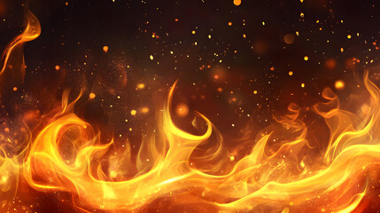 Realistic fire and flames on black background