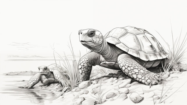 turtles drawing, turtles pencil drawing vintage.