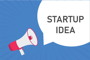 startup idea button, banner, label, template for website. startup idea text with colorful megaphone icon
