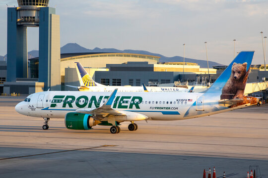 Frontier Airlines Airbus A320 Taxiing at Las Vegas Harry Reid International Airport