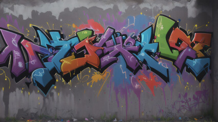 Multicolored Abstract Graffiti on the Wall, Multicolored Graphic Inscriptions on the Wall, Dragon, Woman, and Man Abstract Graffiti Wallpaper Background	