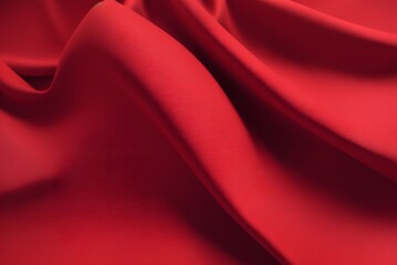 Embossed fabric, pleated. Red material textile.